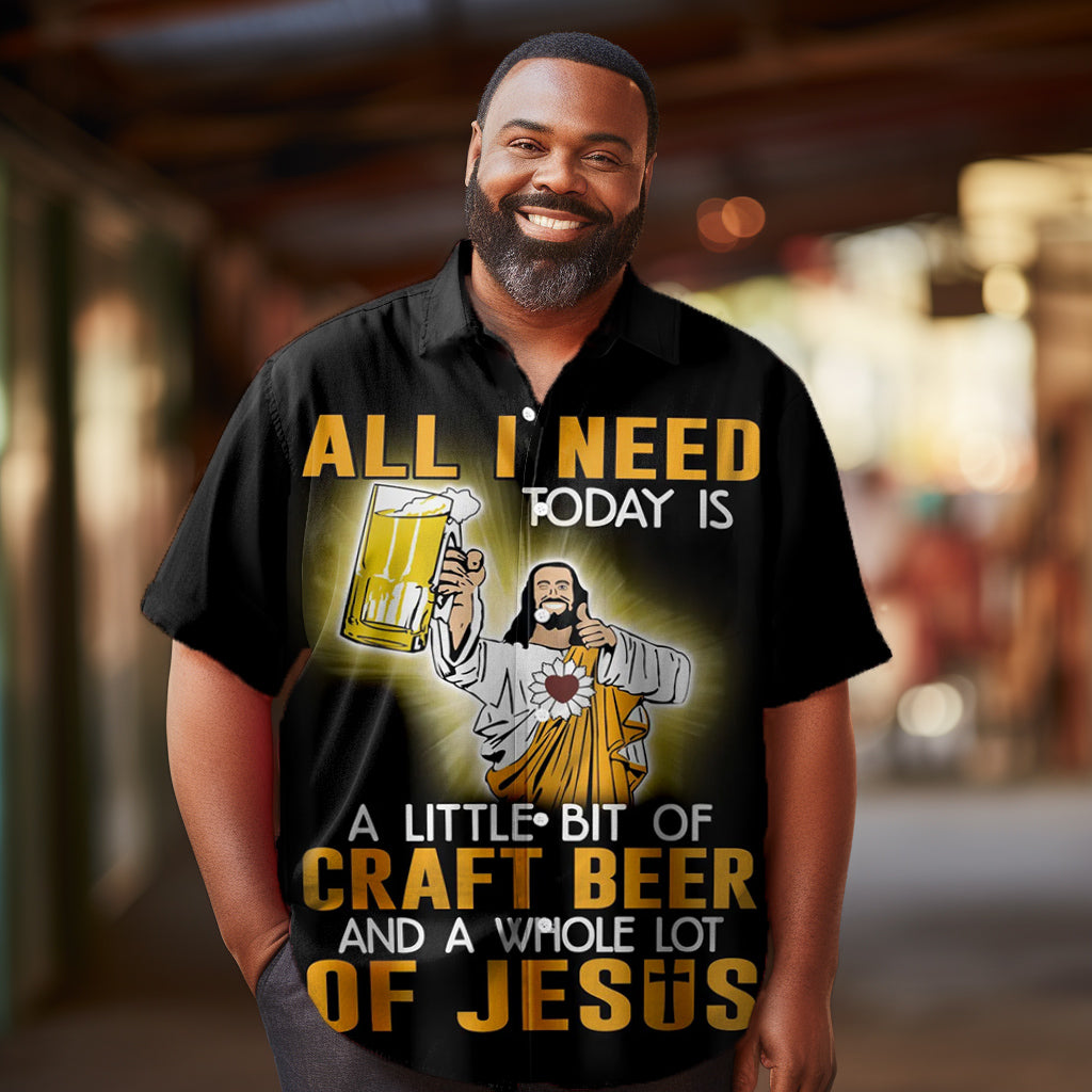 Parody cartoon Jesus drinking beer printed  Men's  Plus Size Short Sleeve Shirt