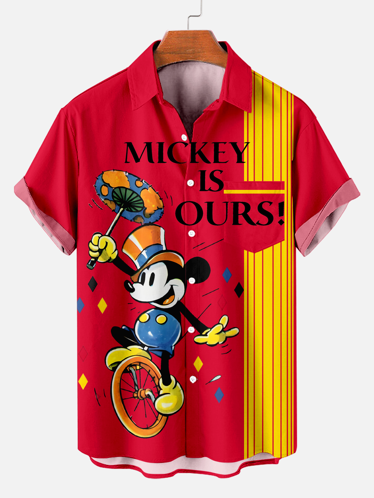Men's  ostalgic classic amusement park stripes Printed Plus Size Lapel Short Sleeve Shirt  Hawaiian Shirt