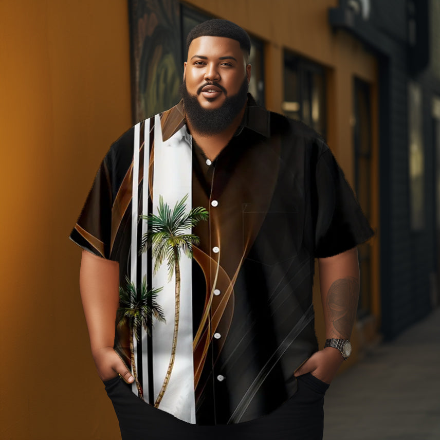 Coconut Tree Printed  Casual Men's Plus Size Short Sleeve Shirt