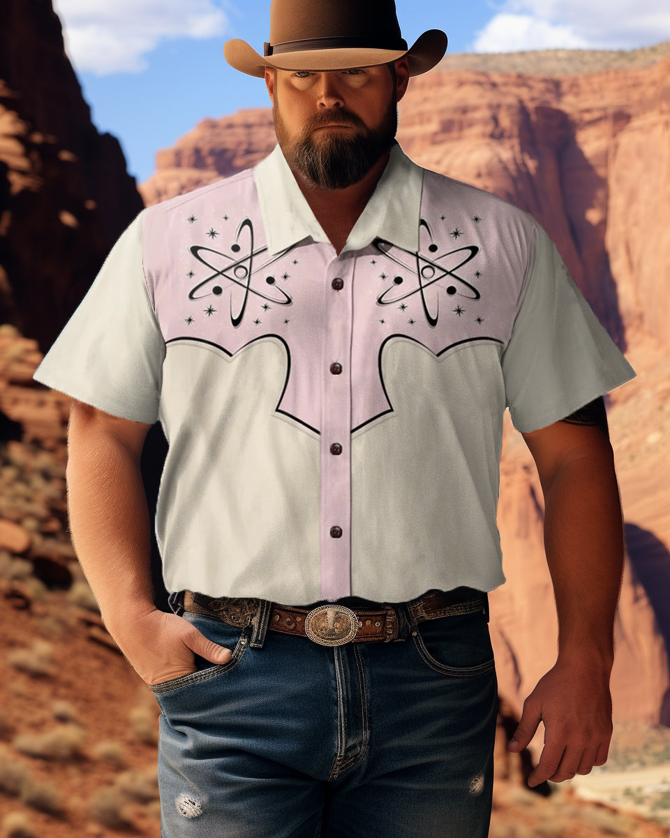 Men's 11950s Pink Atomic Print Plus Size Short Sleeve Shirt