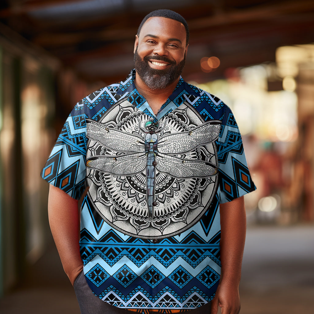 Native American Dragonfly Printed Men's  Plus Size Short Sleeve Shirt