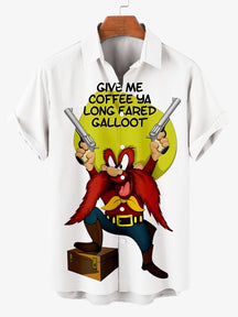 Men's Give Me Coffee Cartoon image Printed Plus Size Lapel Short Sleeve Shirt  Hawaiian Shirt
