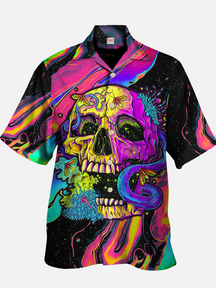Psychedelic  Weird  Skull and Small Insect Printing  Men's Plus Size Short Sleeve Shirt