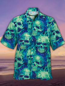 Magic Psychedelic Skull Printing Men's Plus Size Short Sleeve Shirt