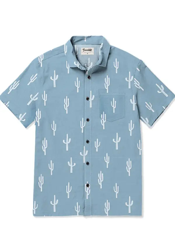 Men's Cactus Lines Print Plus Size Short Sleeve Shirt