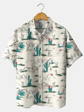 Men's Cactus Print Plus Size Short Sleeve Shirt
