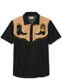 Men's Classic Western Cowboy Boots Print Plus Size Short Sleeve Shirt
