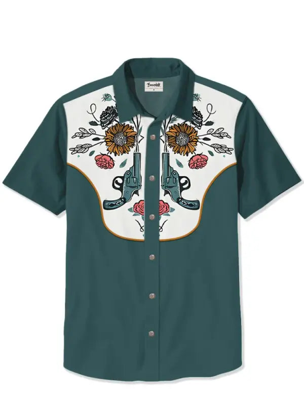 Men's Flower Sharpshooter Printed Plus Size Short Sleeve Shirt
