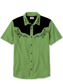Men's Green Sheet Music Printed Plus Size Short Sleeve Shirt