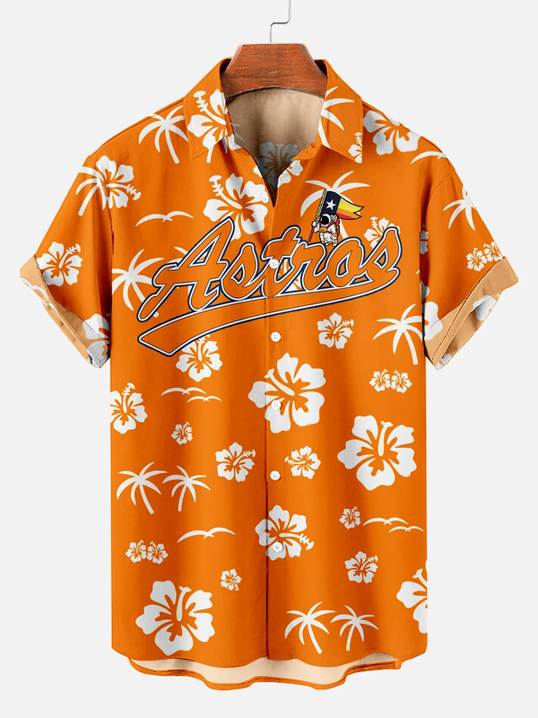 Men's Athletic Baseball Hawaiian Floral Print Plus Size Short Sleeve Shirt