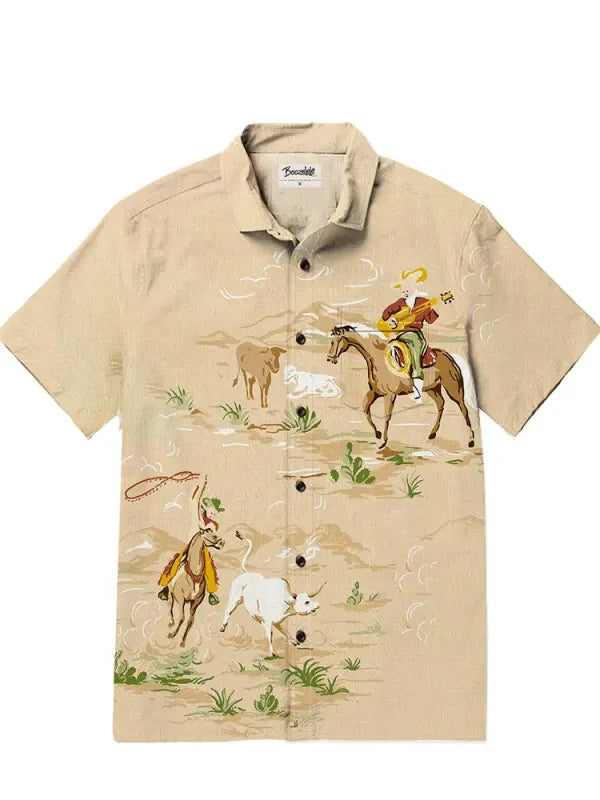 Men's Music Cowboy Printed Plus Size Short Sleeve Shirt