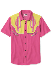 Men's Pink Cactus Print Plus Size Short Sleeve Shirt