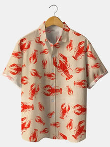 Men's Vintage Lobster Printed Plus Size Short Sleeve Shirt