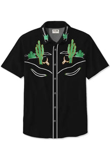 Men's Western Cactuses Printed Plus Size Short Sleeve Shirt