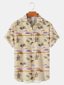 Men's Western Cactuses Printed Plus Size Short Sleeve Shirt