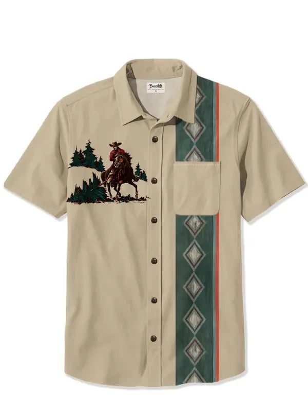 Men's Western Cowboy Printed Plus Size Short Sleeve Shirt