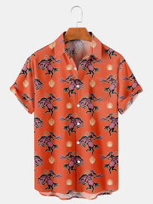 Men's Western Cowboy Printed Plus Size Short Sleeve Shirt