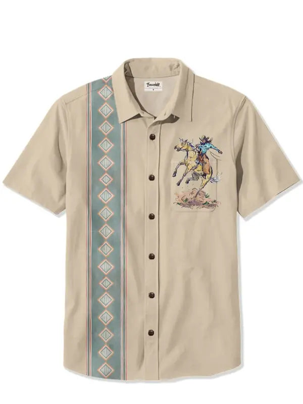 Men's Wild West Cowboy Printed Plus Size Short Sleeve Shirt