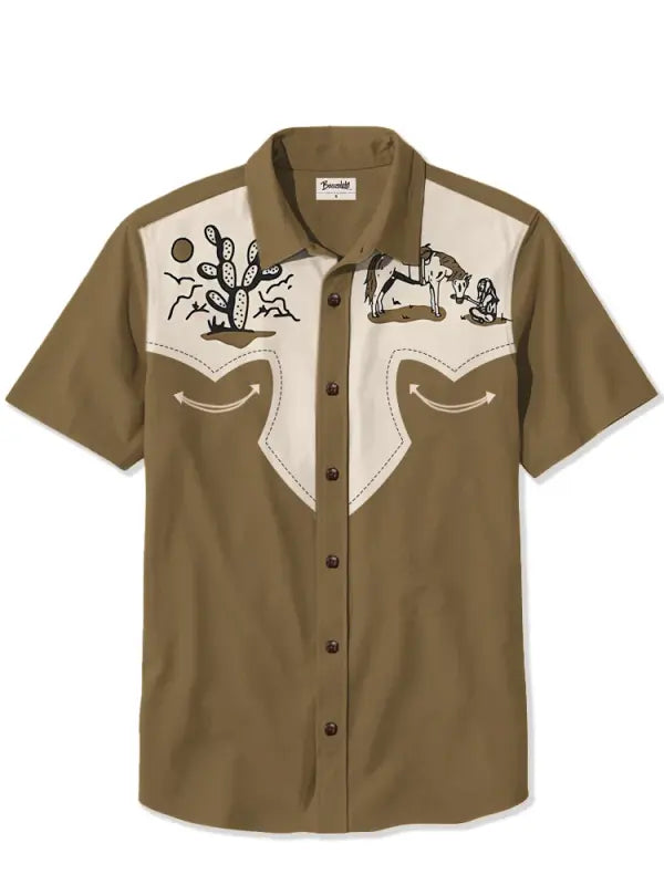 Men's Wilderness Cowboy Printed Plus Size Short Sleeve Shirt