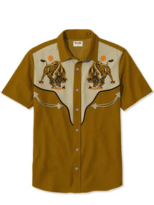 Men's Yak Cowboy Printed Plus Size Short Sleeve Shirt