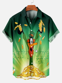 Men's St. Patrick's Good Luck Cartoon Printed Plus Size Lapel Short Sleeve Shirt  Hawaiian Shirt