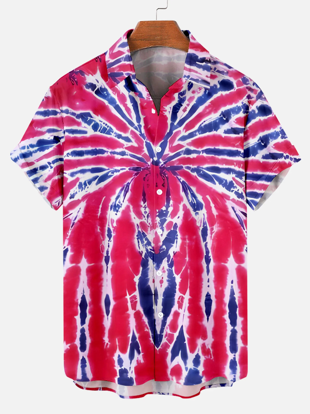 Men's blue and red Tie Dye Printed Plus Size Short Sleeve Shirt