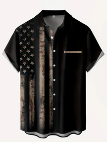 American Flag Graphic  Printed  Men's  Plus Size Short Sleeve Shirt