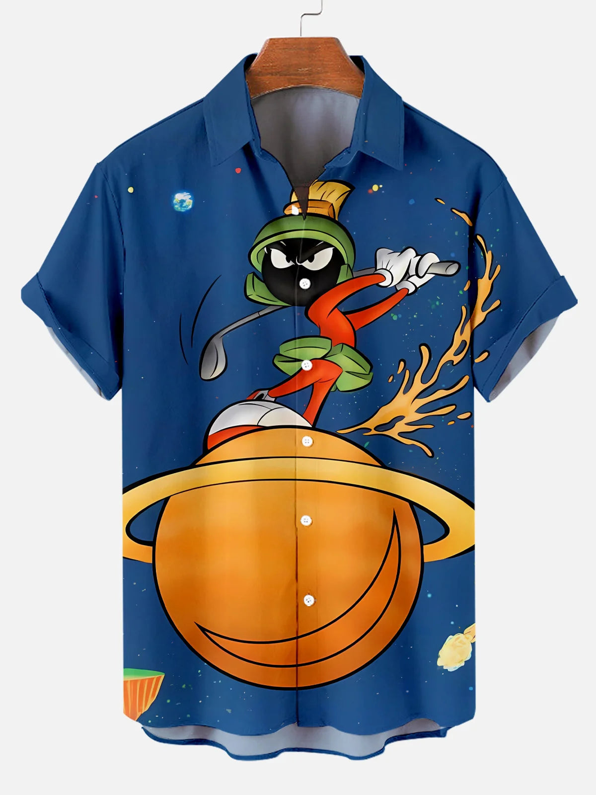 Men's  Classic Cartoon Planet Golf Fun Print Plus Size Lapel Short Sleeve Shirt  Hawaiian Shirt