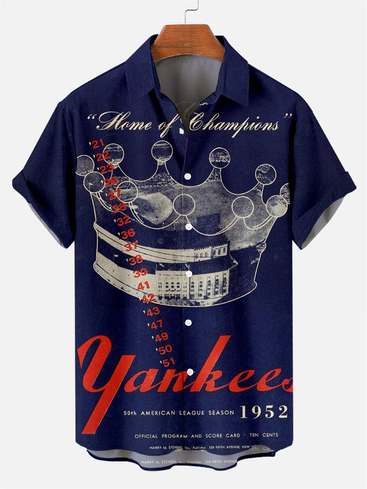 Men's Vintage Baseball Poster Yankee Stadium Printed Plus Size Short Sleeve Shirt