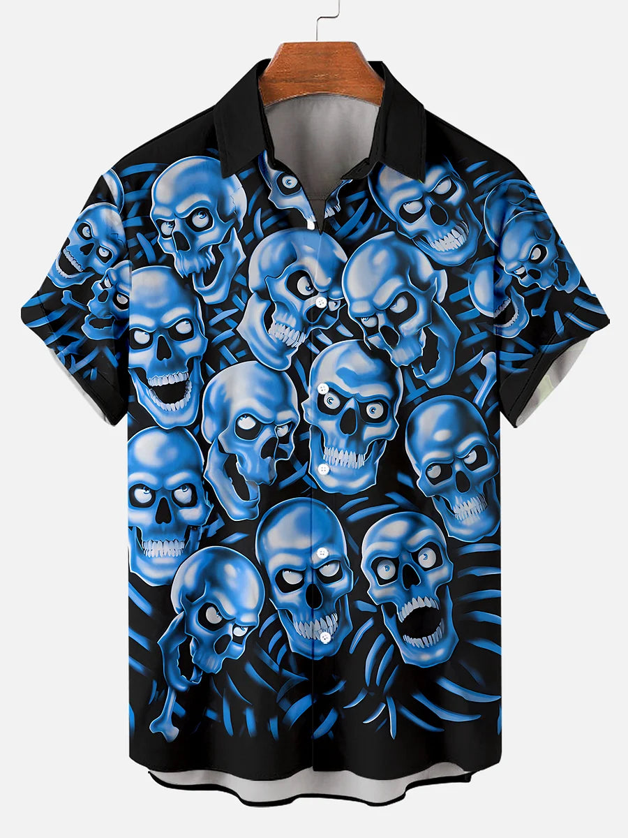 Men's Classic Skull Pile Printed Plus Size Short Sleeve Shirt