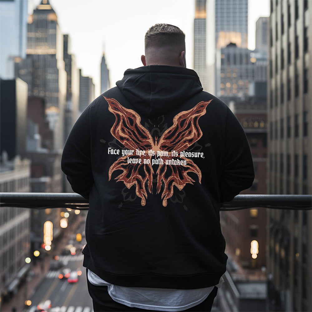 flame butterfly letter printed  Men's Plus Size Hoodie