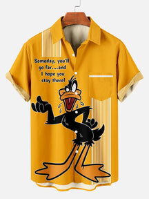 Men's Fun Classic Cartoon Duck Stripes  Printed Plus Size Lapel Short Sleeve Shirt  Hawaiian Shirt
