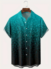 Gradient Color Printed  Casual Men's Plus Size Short Sleeve Shirt