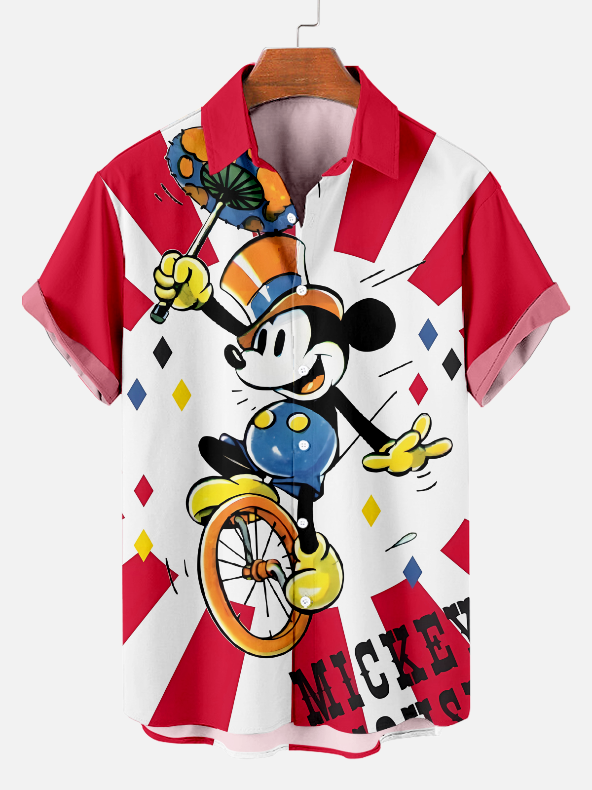 Men's  ostalgic classic amusement park Printed Plus Size Lapel Short Sleeve Shirt  Hawaiian Shirt