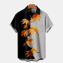 Men's Thanksgiving Maple Leaf Printed Casual Short Sleeve Plus Size Shirt