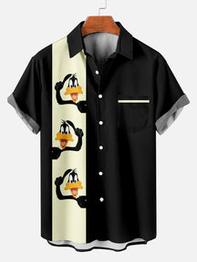Men's Classic Cartoon Duck Printed Plus Size Lapel Short Sleeve Shirt  Hawaiian Shirt