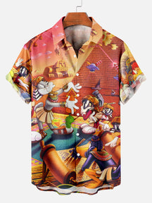 Men's Fun Cartoon Exploration Printed Plus Size Lapel Short Sleeve Shirt  Hawaiian Shirt