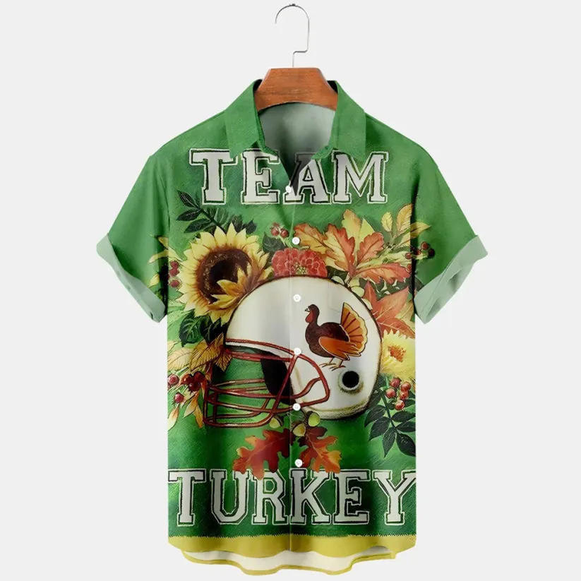 Thanksgiving Flower Turkey  Baseball Cap Men's Plus Size Short Sleeve Shirt