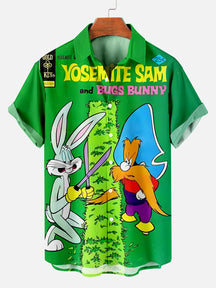 Men's Classic Fun Cartoon Trim Grass Printed Plus Size Lapel Short Sleeve Shirt  Hawaiian Shirt
