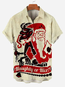 Men's Vintage Santa Printed Plus Size Short Sleeve Shirt  Hawaiian Shirt