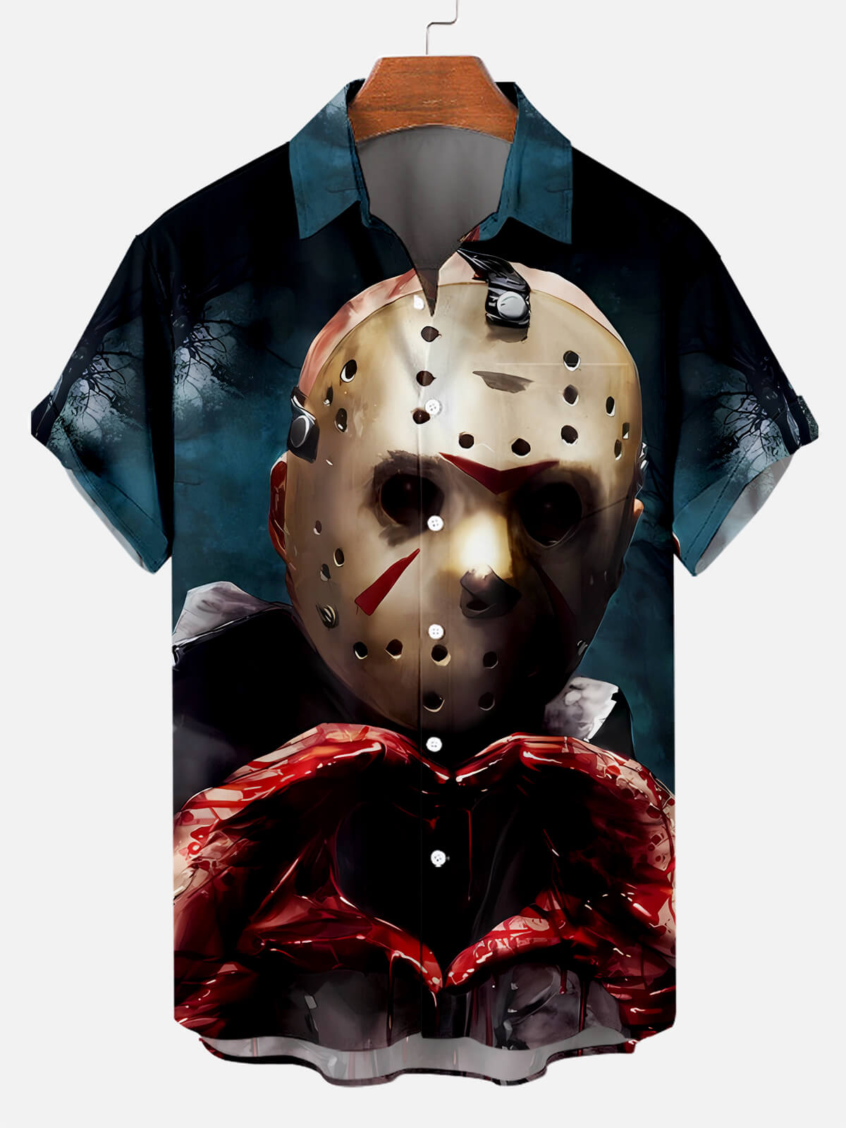 Halloween Horror Movie Character Heart Print Men's Short Sleeve Shirt