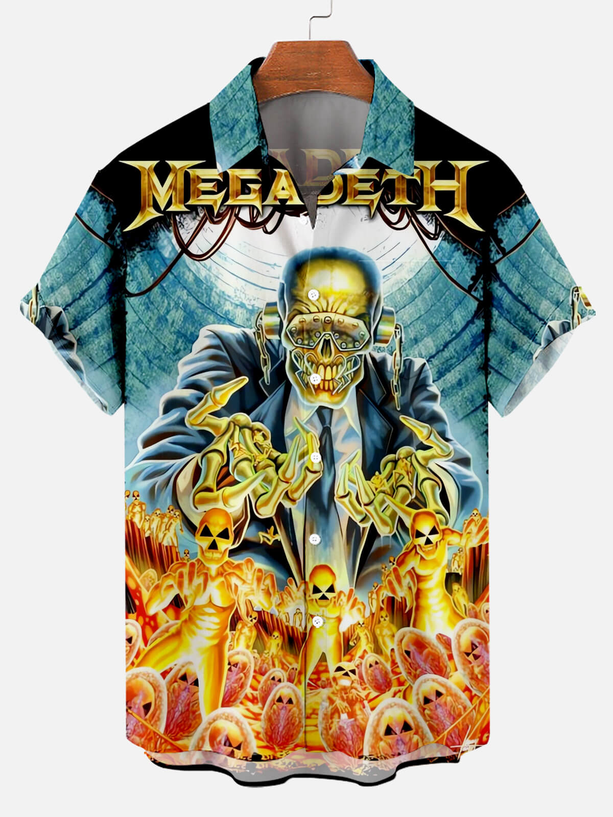 Halloween Skull Band Print Men's Short Sleeve Shirt