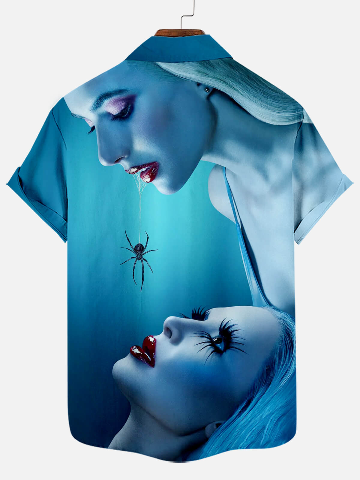 Men's Halloween Short Sleeve Shirt With Horror Movie Character Spider Pattern
