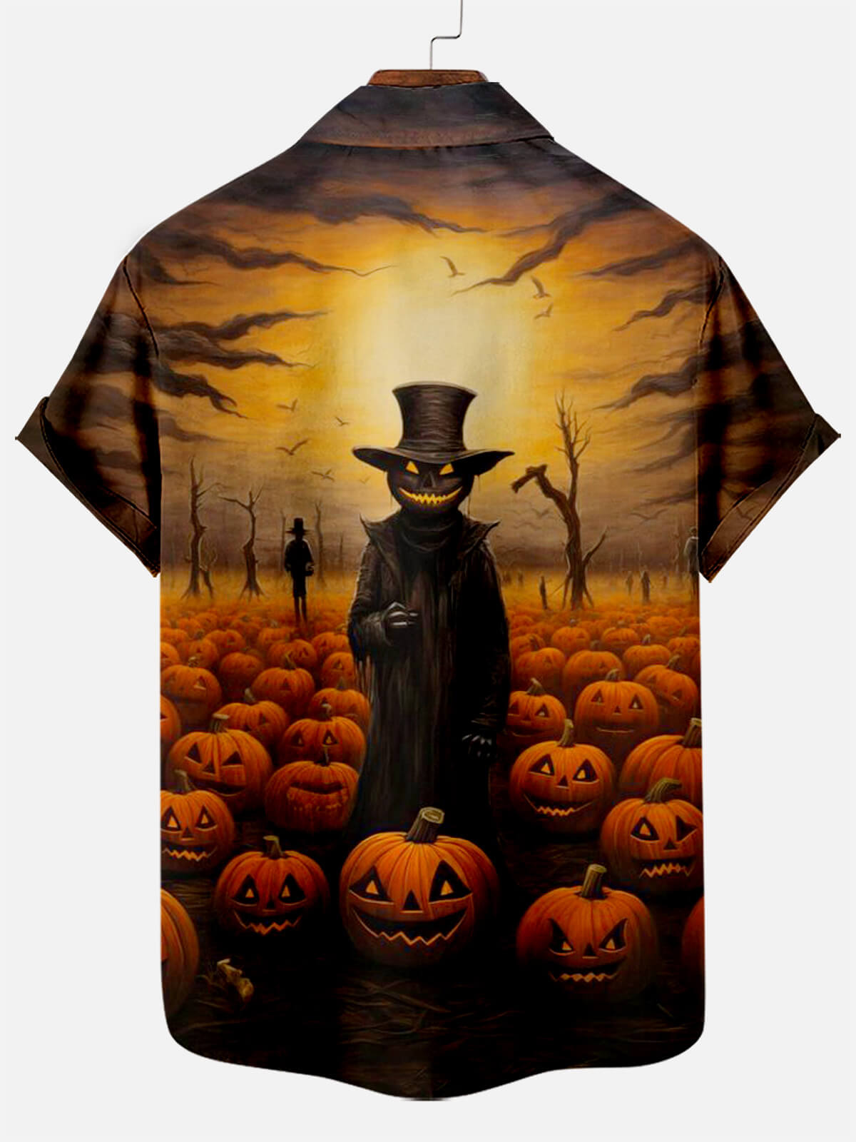 Halloween Pumpkin Scarecrow Scary Print Short Sleeve Shirt