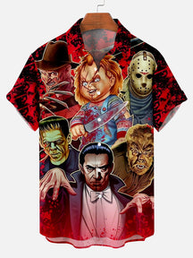 Halloween Movie Character Print Men's Short Sleeve Shirt