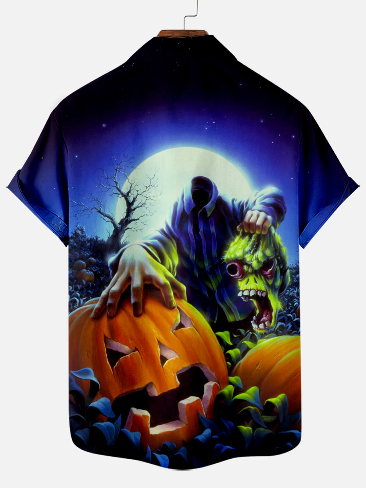 Halloween Scary Pumpkin Print Short Sleeve Shirt
