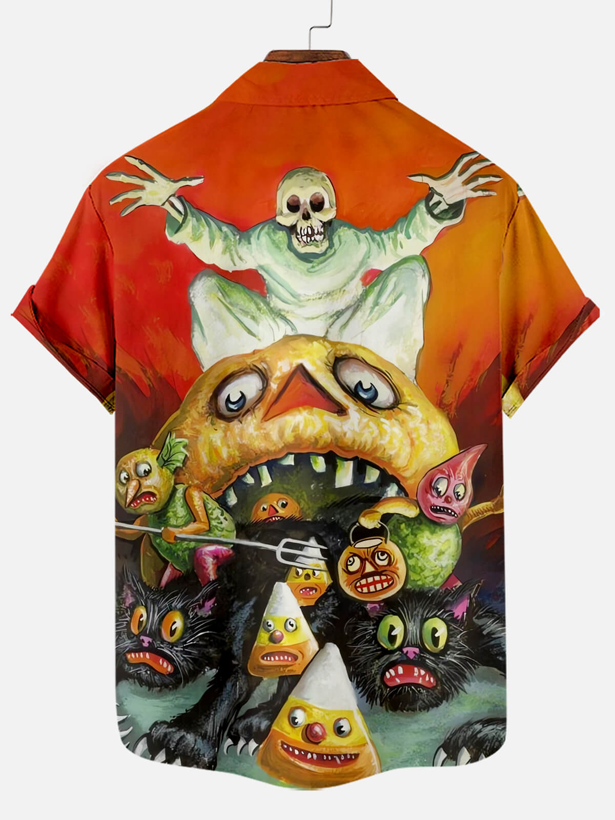 Halloween Skull Pumpkin Cat Print Men's Short Sleeve Shirt