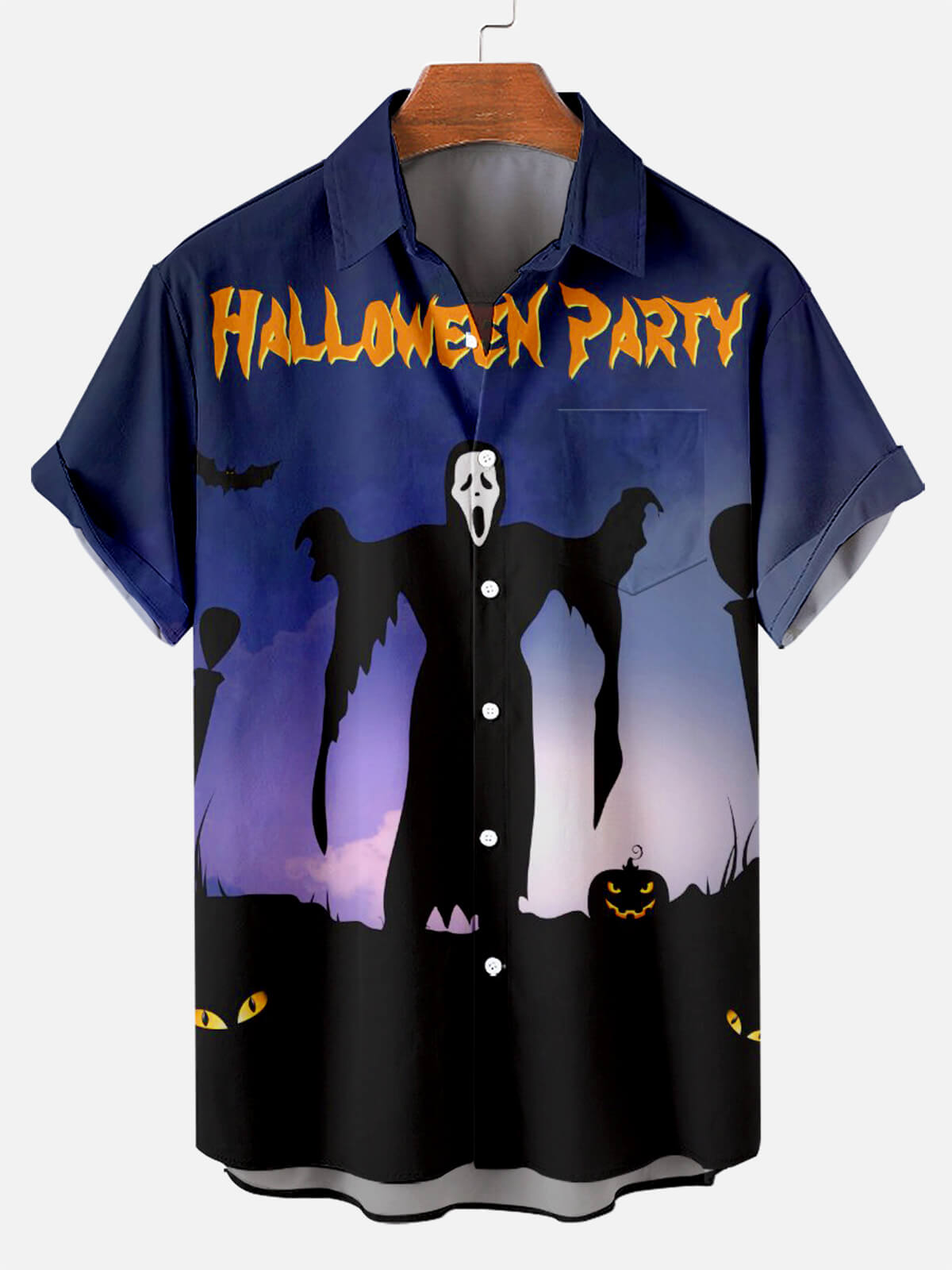 Halloween Scary Ghost Print Men's Short Sleeve Shirt