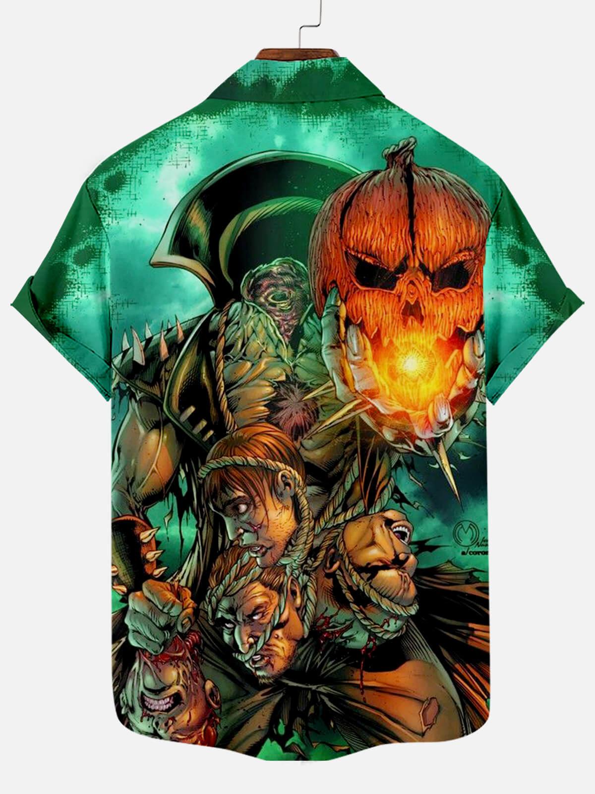 Halloween Monster Pumpkin Print Short Sleeve Shirt