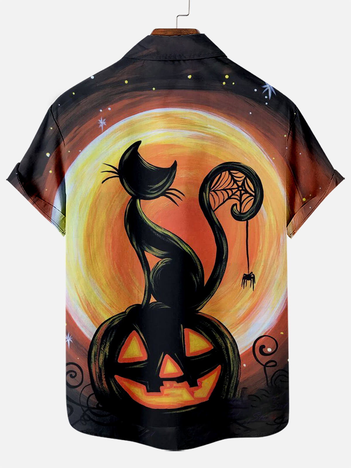 Halloween Black Cat Pumpkin Print Men's Short Sleeve Shirt